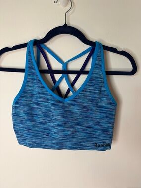 Reebok Blue Space-Dye Strappy Sports Bra with Turquoise Trim size large athletic